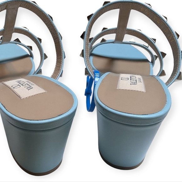 Valentino Garavani Rockstud 60 Caged Block-Heel Slide Sandals Size 7 Acquamarina - Picture 12 of 13